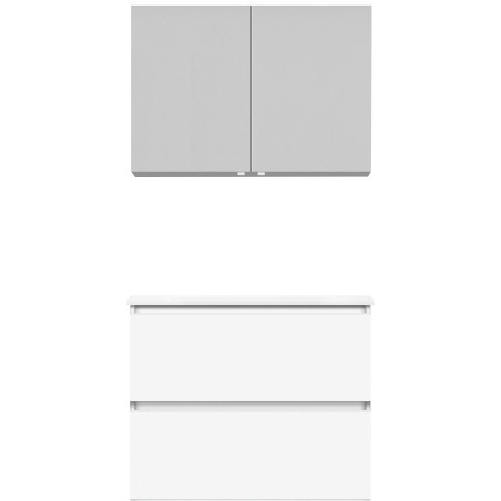 Meuble Alano 80 cm solo 2 tiroirs porcelaine blanc mat + armoire de toilette blanc