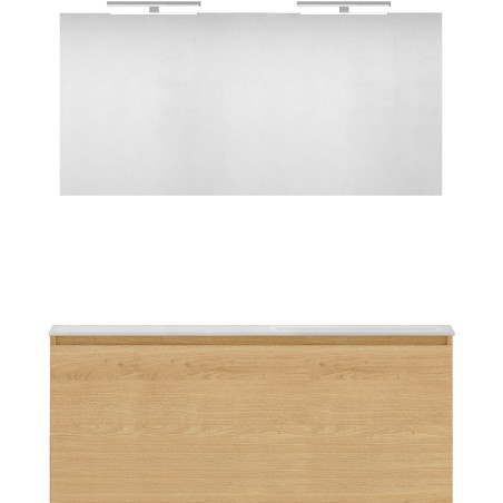 Meuble forme 120 asymétrique droite 1 tiroir marbre de synthèse +miroir coloris chêne nordique