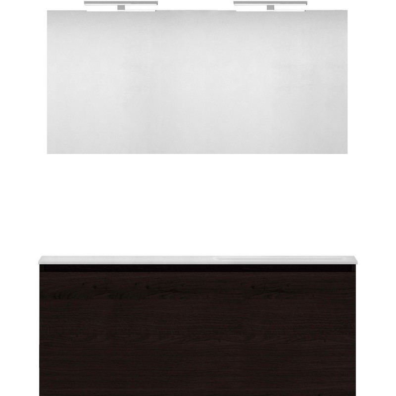 Meuble forme 120 asymétrique droite 1 tiroir marbre de synthèse +miroir coloris chêne graphite