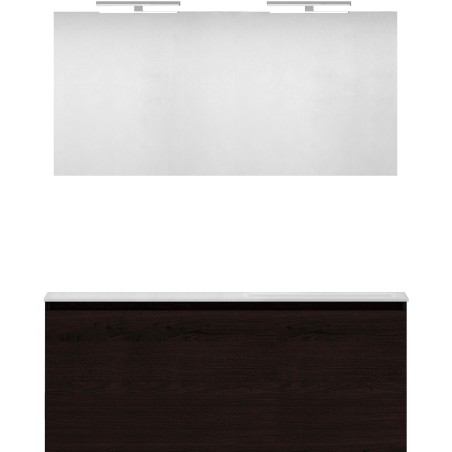 Meuble forme 120 asymétrique droite 1 tiroir marbre de synthèse +miroir coloris chêne graphite