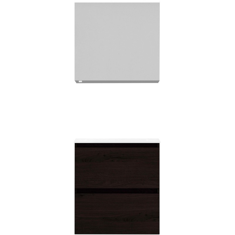 Meuble Alano 60cm solo 2 tiroirs porcelaine coloris chêne graphite brillant +armoire de toilette coloris chêne graphite