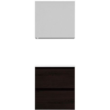 Meuble Alano 60cm solo 2 tiroirs porcelaine coloris chêne graphite brillant +armoire de toilette coloris chêne graphite