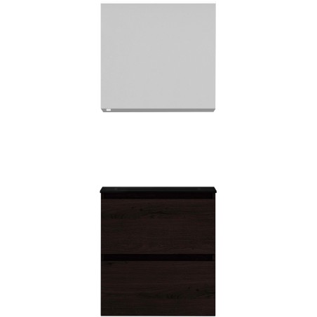 Meuble Alano 60cm solo 2 tiroirs porcelaine coloris chêne graphite mat + armoire de toilette coloris chêne graphite