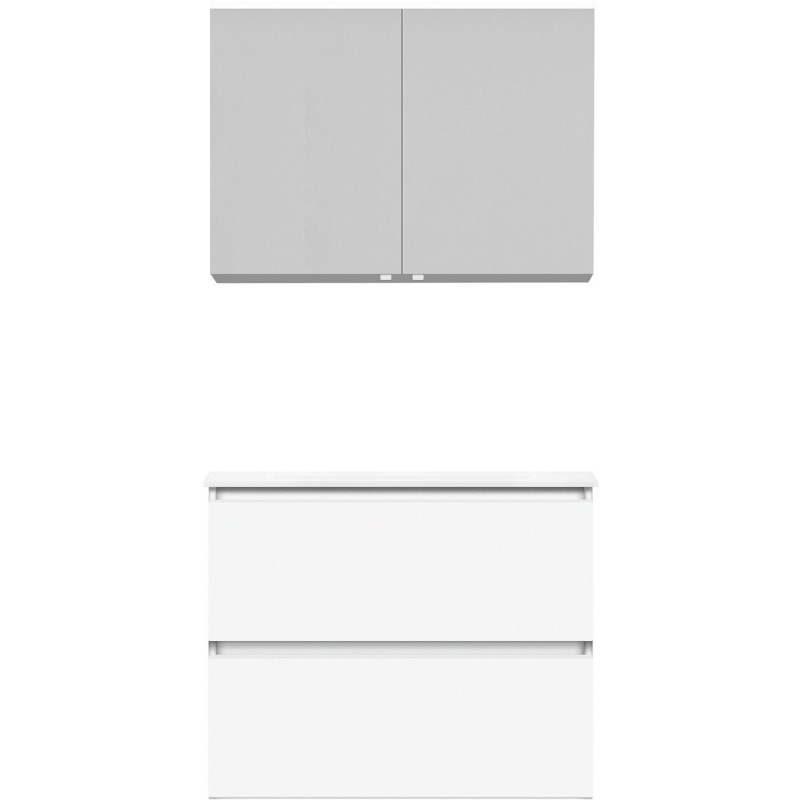 Meuble Alano 80cm solo 2 tiroirs marbre de synthèse +armoire de toilette coloris blanc