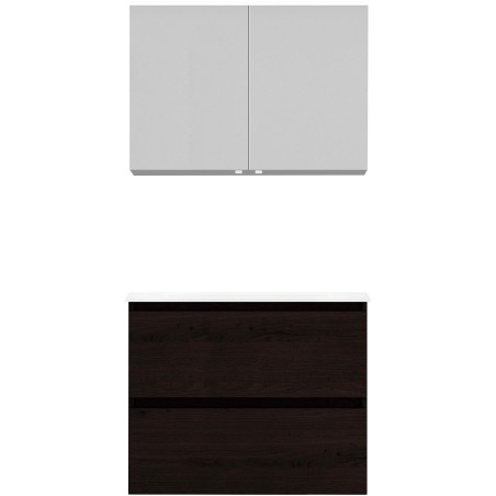 Meuble Alano 80cm solo 2 tiroirs marbre de synthèse +armoire de toilette coloris chêne graphite