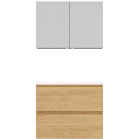 Meuble Alano 80cm solo 2 tiroirs marbre de synthèse +armoire de toilette coloris chêne nordique