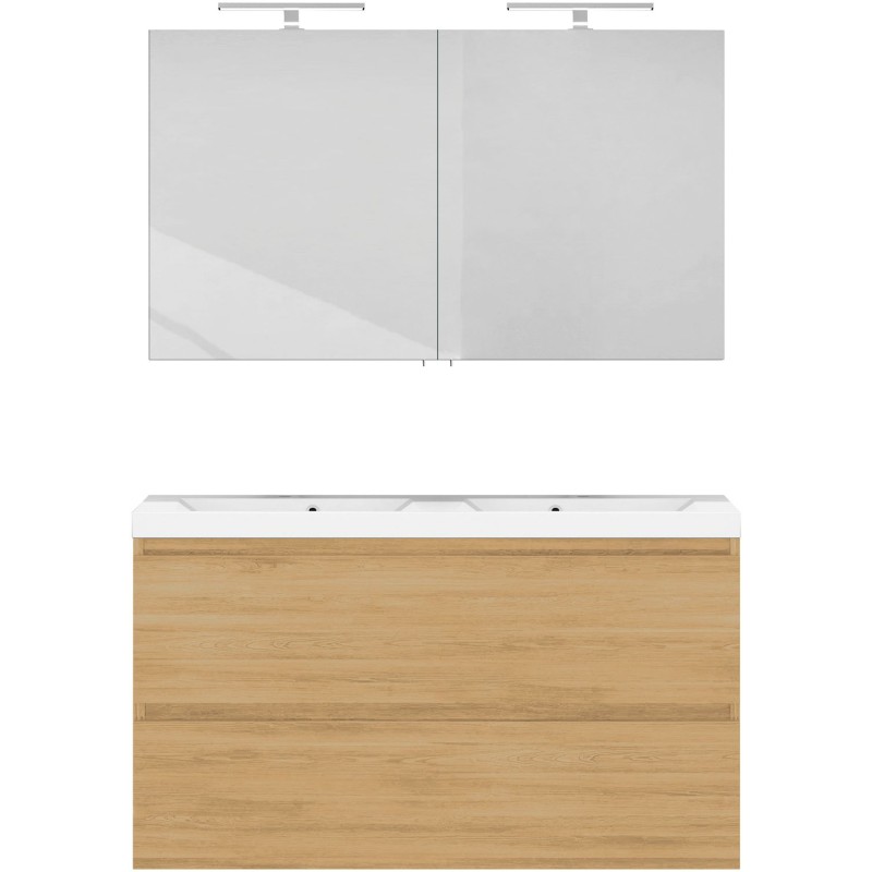 Meuble cita 120 duo 2 tiroirs marbre de synthèse +armoire de toilette coloris chêne nordique