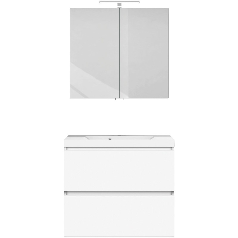 Meuble cita 80 duo 2 tiroirs marbre de synthèse +armoire de toilette coloris blanc