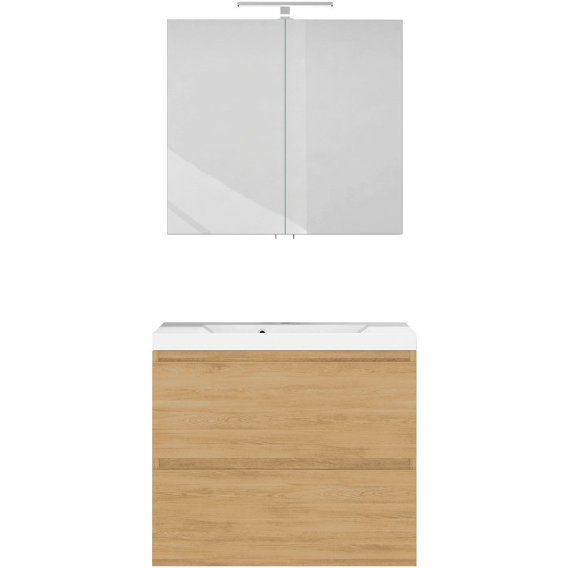 Meuble cita 80 duo 2 tiroirs marbre de synthèse +armoire de toilette coloris chêne nordique