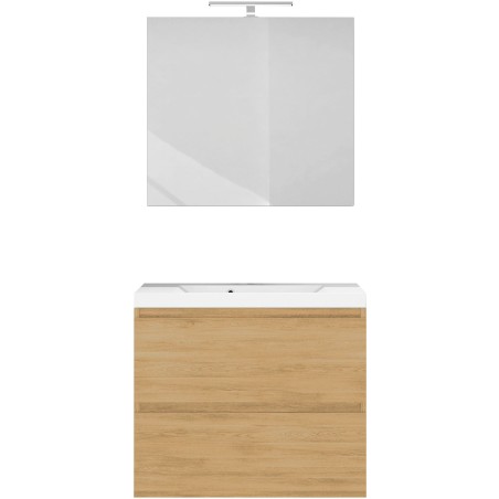 Meuble cita 80 duo 2 tiroirs marbre de synthèse +miroir coloris chêne nordique