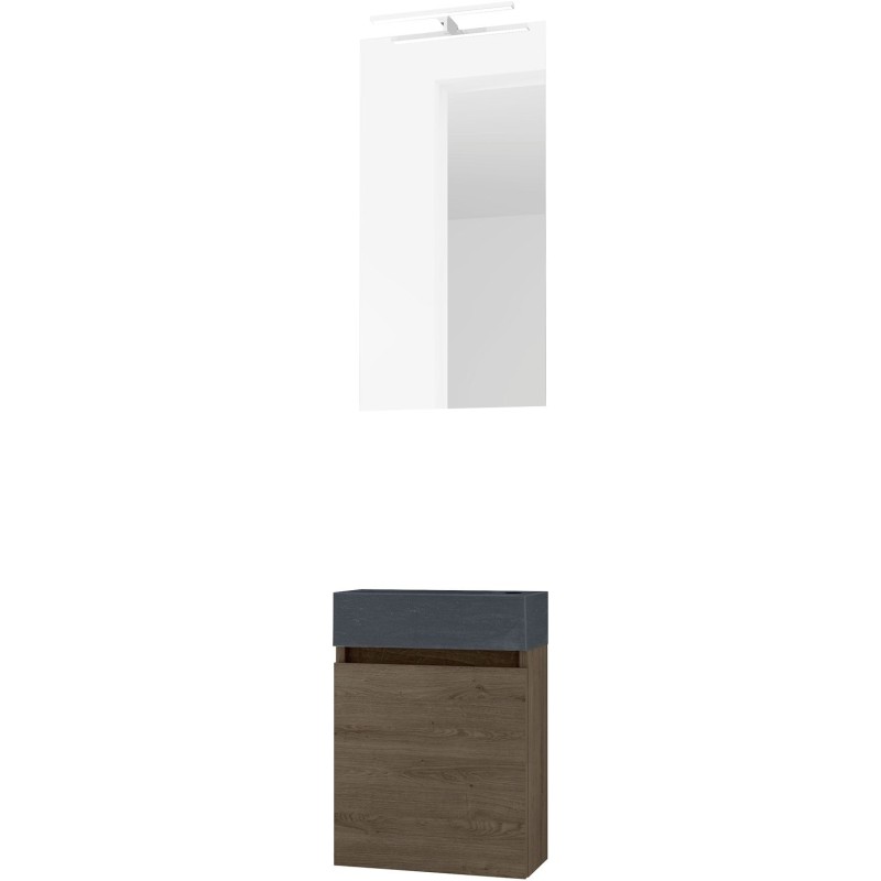 Lave-mains FORM MINI stone/ 1 porte/miroir /lumière LED coloris chêne nature