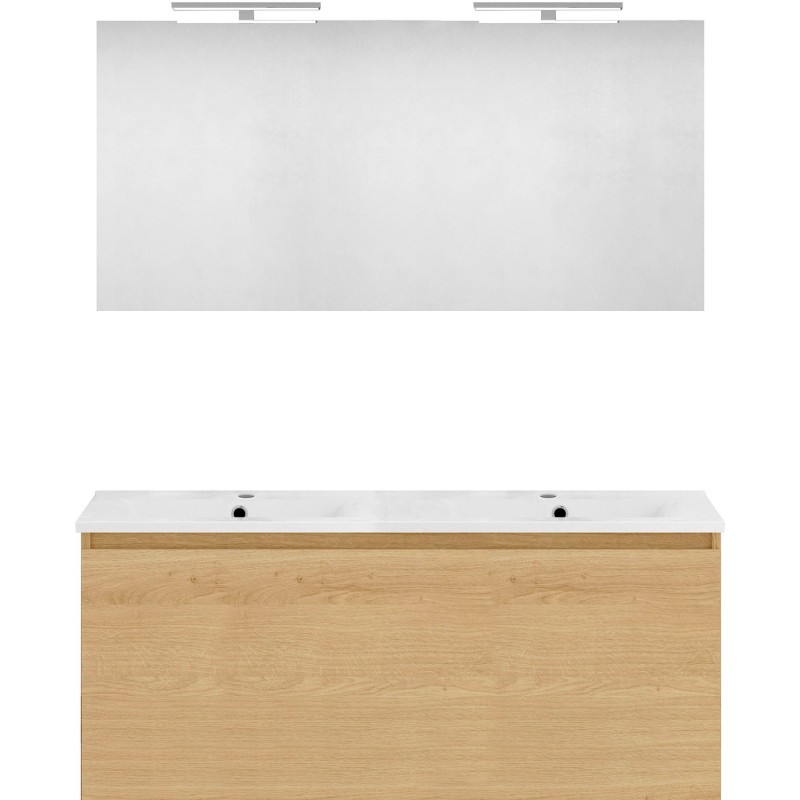 Meuble forme 120 duo 1 tiroir porcelaine +miroir coloris chêne nordique