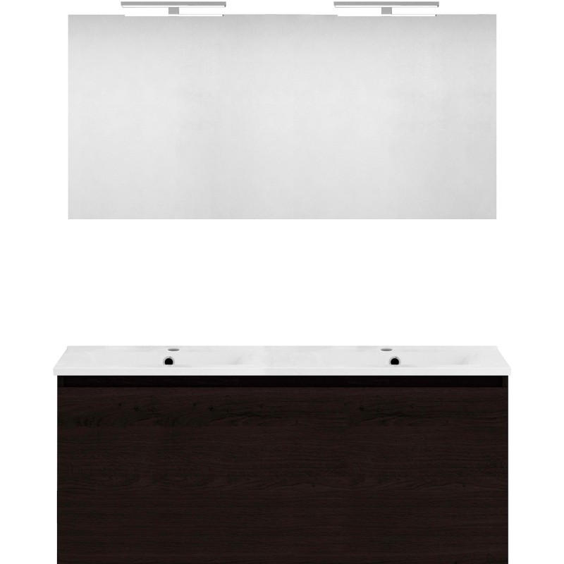 Meuble forme 120 duo 1 tiroir porcelaine +miroir coloris chêne graphite