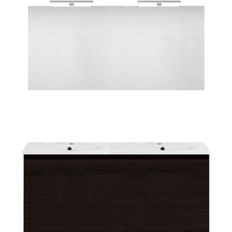 Meuble forme 120 duo 1 tiroir porcelaine +miroir coloris chêne graphite