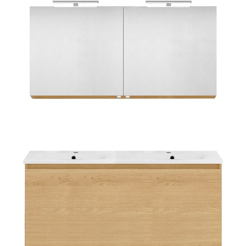 Meuble forme 120 duo 1 tiroir porcelaine +armoire de toilette coloris chêne nordique