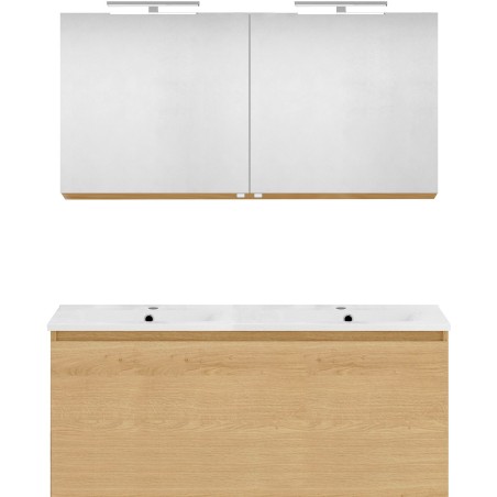 Meuble forme 120 duo 1 tiroir porcelaine +armoire de toilette coloris chêne nordique