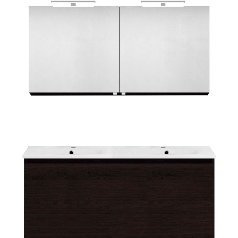 Meuble forme 120 duo 1 tiroir porcelaine +armoire de toilette coloris chêne graphite