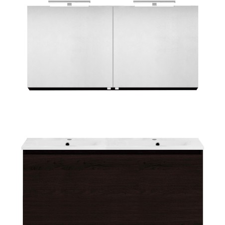Meuble forme 120 duo 1 tiroir porcelaine +armoire de toilette coloris chêne graphite