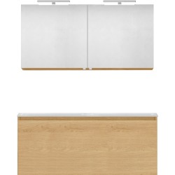 Meuble forme 120 duo 1 tiroir marbre de synthèse +armoire de toilette coloris chêne nordique