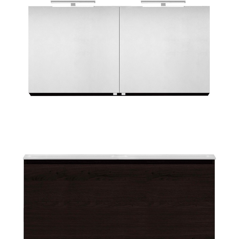 Meuble forme 120 duo 1 tiroir marbre de synthèse +armoire de toilette coloris chêne graphite