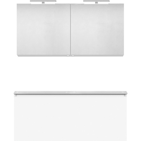 Meuble forme 120 duo 1 tiroir marbre de synthèse +armoire de toilette coloris blanc