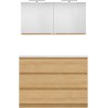 Meuble forme 120 asymétrique gauche 3 tiroirs marbre de synthèse +armoire de toilette coloris chêne nordique