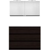 Meuble forme 120 asymétrique gauche 3 tiroirs marbre de synthèse +armoire de toilette coloris chêne graphite