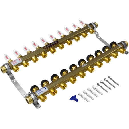 Henco collecteur chauffage sol 4/4"M-7x3/4"EK avec débitmètre