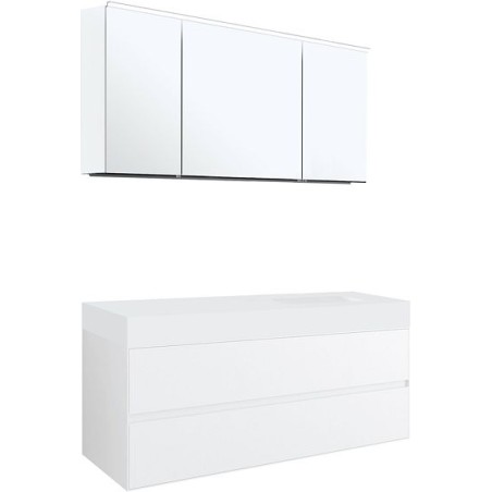 Meuble 2 tiroirs pour tablettete puro 1 lavabo droite Tenso 90cm coloris blanc avec armoire toilette