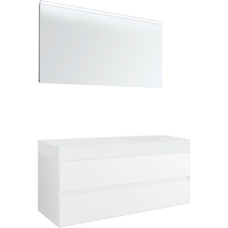 Meuble 2 tiroirs pour tablettete puro 1 lavabo droite Tenso 90cm coloris blanc avec miroir