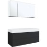 Meuble 2 tiroirs pour tablettete puro 1 lavabo droite Tenso 90cm coloris gris avec armoire toilette