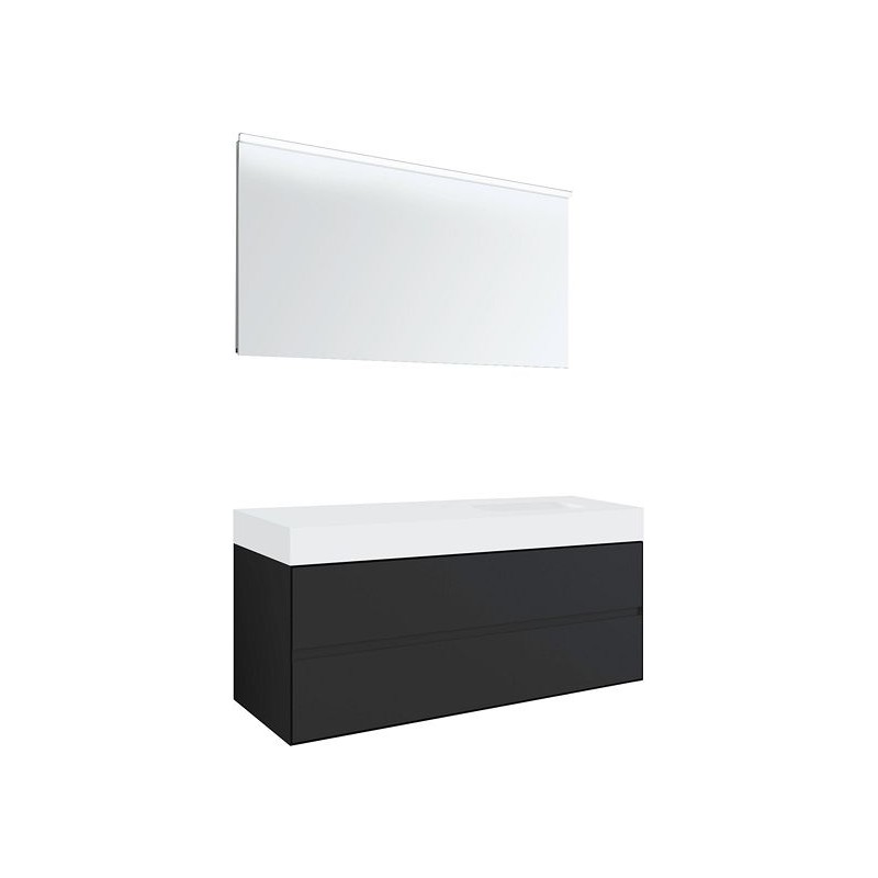 Meuble 2 tiroirs pour tablettete puro 1 lavabo droite Tenso 90cm coloris gris avec miroir