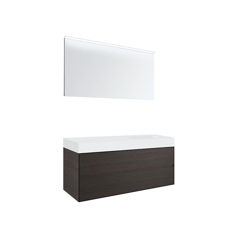 Meuble 2 tiroirs pour tablettete puro 1 lavabo droite Tenso 90cm coloris wenge avec miroir