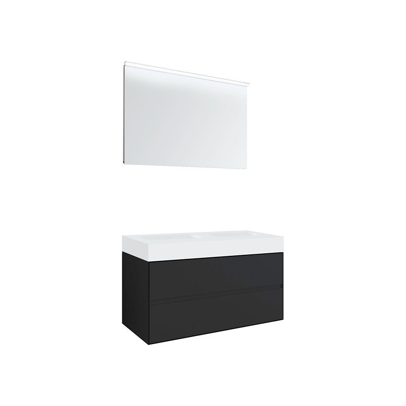 Meuble 2 tiroirs pour tablettete puro 2 lavabos Tenso 120cm coloris gris avec miroir