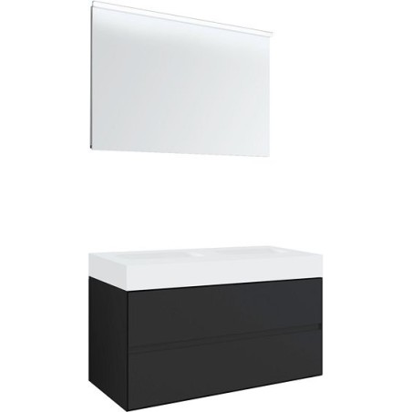 Meuble 2 tiroirs pour tablettete puro 2 lavabos Tenso 120cm coloris gris avec miroir