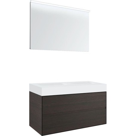 Meuble 2 tiroirs pour tablettete puro 2 lavabos Tenso 120cm coloris wenge avec miroir