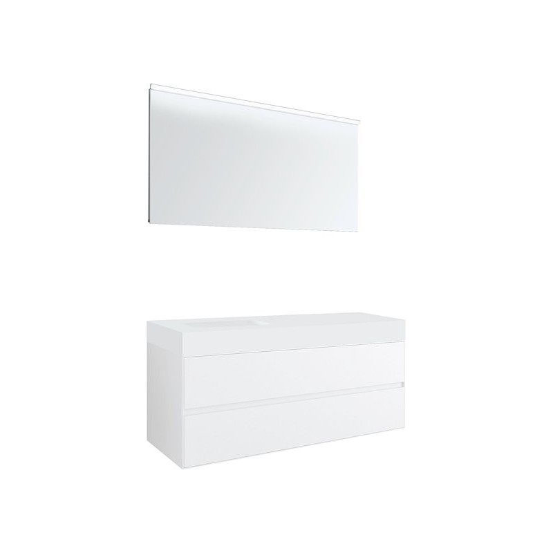 Meuble 2 tiroirs pour tablettetete puro 1 lavabo gauche Tenso 90cm coloris blanc avec miroir