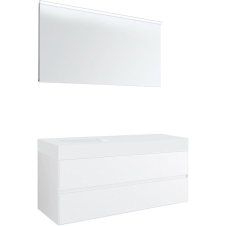 Meuble 2 tiroirs pour tablettetete puro 1 lavabo gauche Tenso 90cm coloris blanc avec miroir