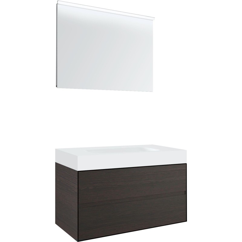 Meuble 2 tiroirs pour tablettete puro lavabo central Tenso 90cm coloris wenge avec miroir