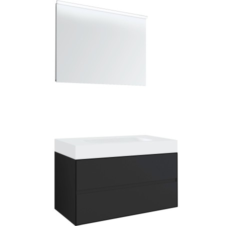 Meuble 2 tiroirs pour tablettete puro lavabo central Tenso 90cm coloris gris avec miroir