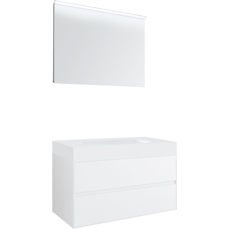 Meuble 2 tiroirs pour tablettete puro lavabo central Tenso 90cm coloris blanc avec miroir