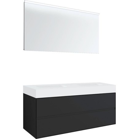 Meuble 2 tiroirs pour tablettete puro 2 lavabos Tenso 140cm coloris gris avec miroir