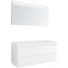Meuble 2 tiroirs pour tablettete puro 2 lavabos Tenso 140cm coloris blanc avec miroir