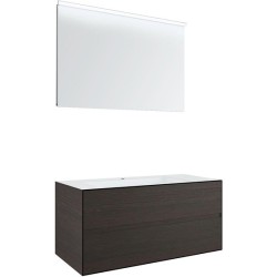 Meuble 2 tiroirs+ lavabo sous encastrer central Tenso 120cm +trou robinet wedge avec miroir