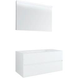 Meuble 2 tiroirs+ lavabo sous encastrer central Tenso 120cm sans trou robinet coloris blanc avec miroir