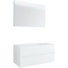 Meuble 2 tiroirs+ lavabo sous encastrer central Tenso 120cm sans trou robinet coloris blanc avec miroir