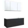 Meuble 2 tiroirs+ tablette pour lavabo à poser droite Tenso 140cm +trou robinet coloris gris avec armoire toilette