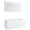 Meuble 2 tiroirs+ tablette pour lavabo à poser droite Tenso 140cm +trou robinet coloris blanc avec miroir