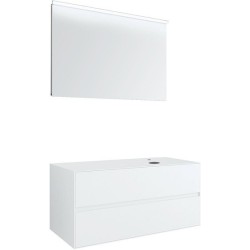 Meuble 2 tiroirs+ tablette pour lavabo à poser droite Tenso 120cm Tenso +trou robinet coloris blanc avec miroir