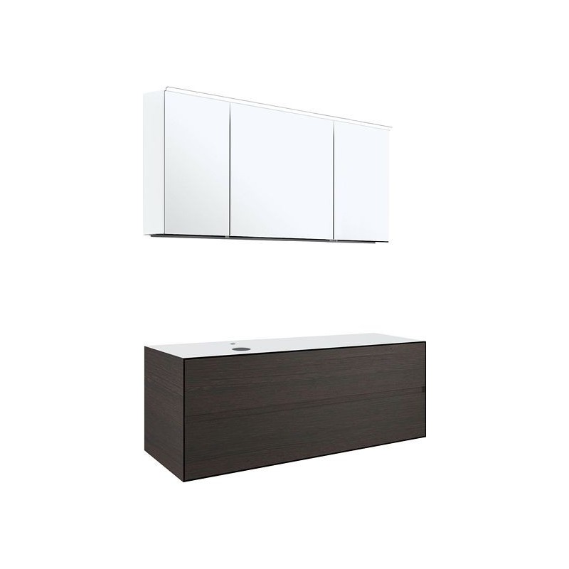 Meuble 2 tiroirs+ tablet pour lavabo a poser gauche tenso 140cm +trou robinet coloris wenge avec armoire toilette